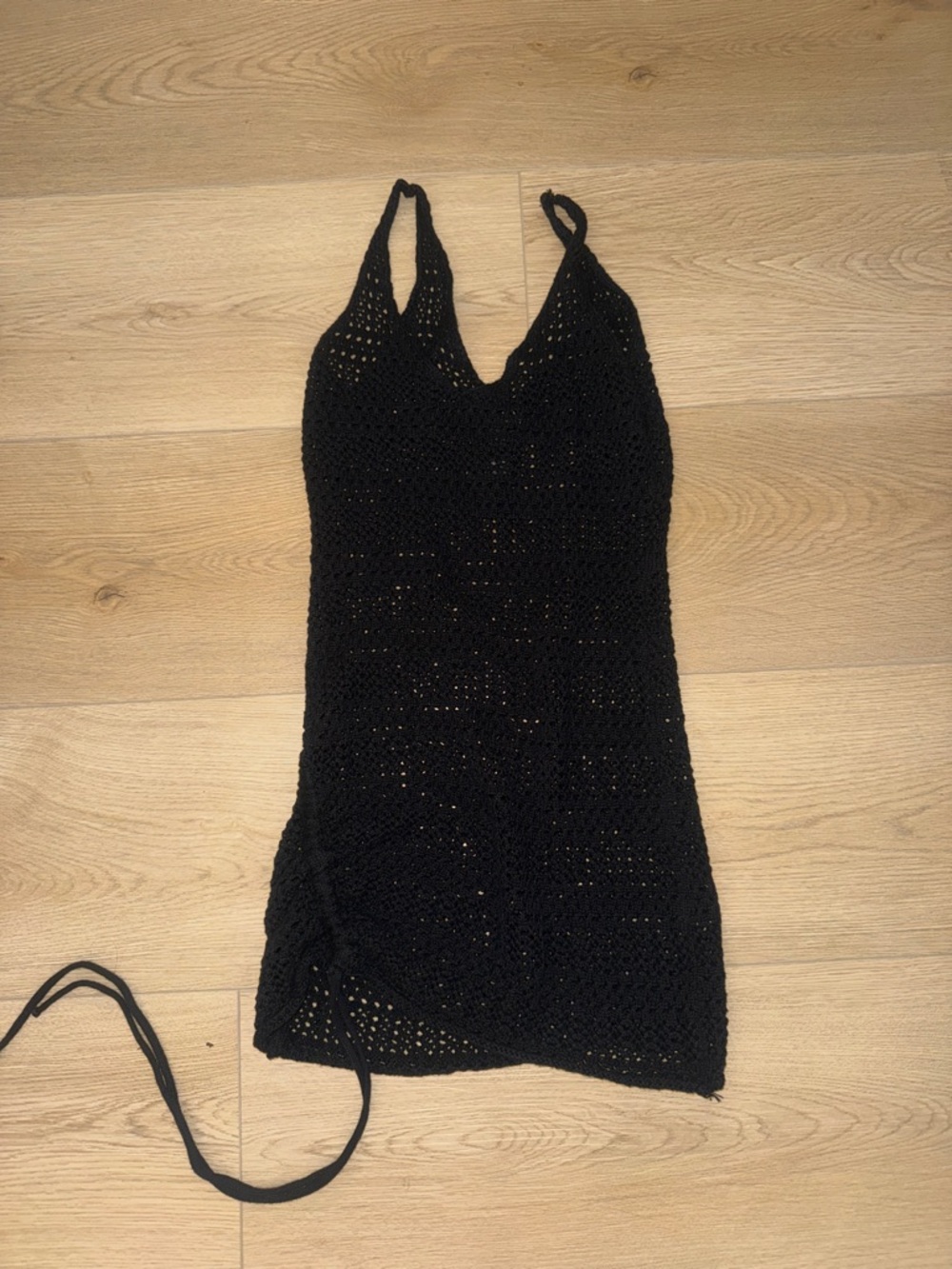 Fashion Nova Black Crochet Halter Swim Cover-Up
